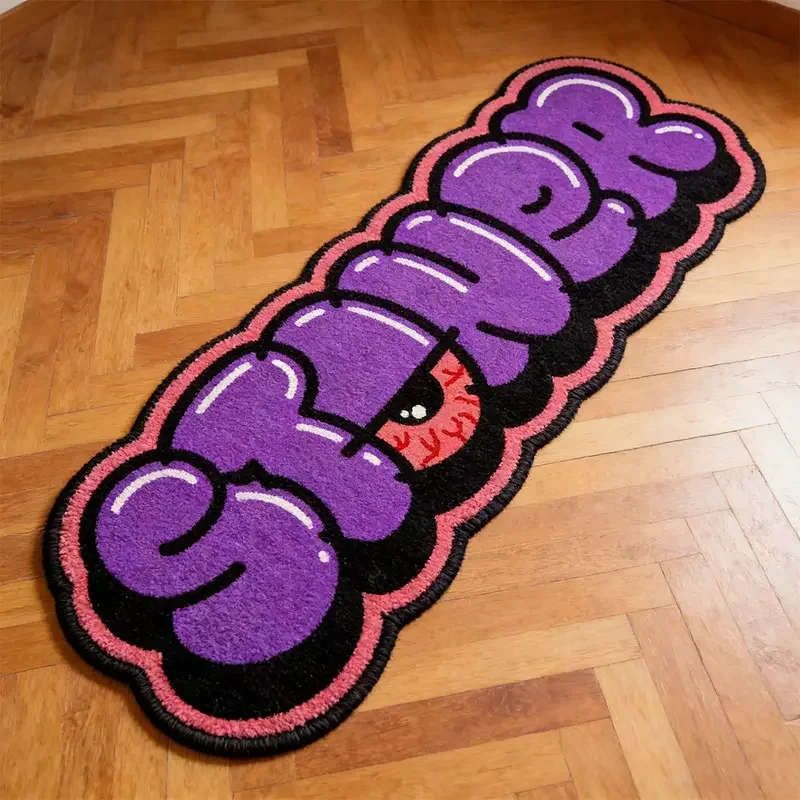 Irregular Creative Letter Rug Red-Eyed Graffiti Floor Mat Artistic Dark-Style Design Carpet Soft Plush Rugs for Living Room