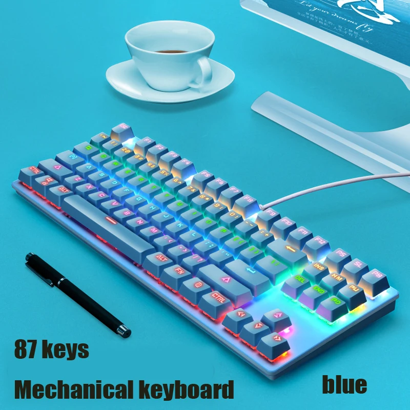 New Real Mechanical 87 Key Green Axis Wired Keyboard  For Computer Notebook External Office E-games 9 Kinds of RGB Lights