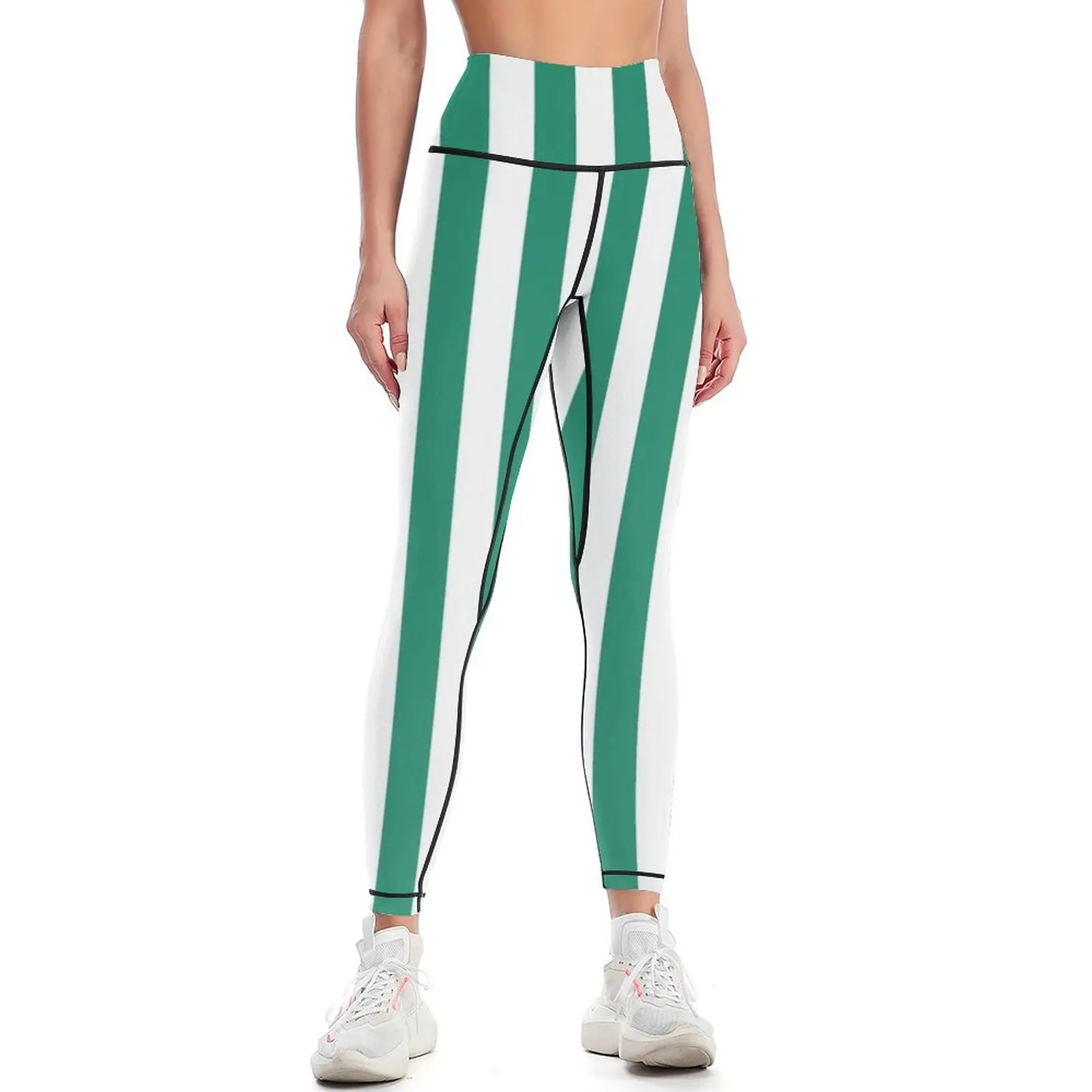 

Elf Green and White Stripes Vertical Medium Stripes | Leggings jogging pants sporty woman gym Womens Leggings