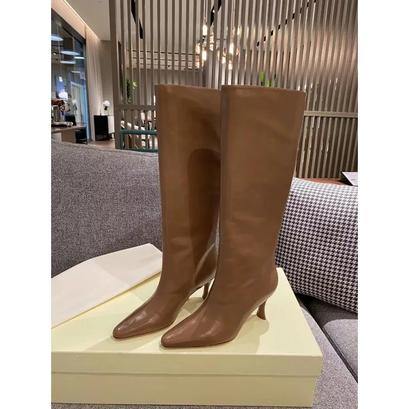 2024 Autumn/Winter New White Pointed Thin Heel High Sleeve Fashion Boots Fashion Versatile Knee Long Knight Boots womens boots