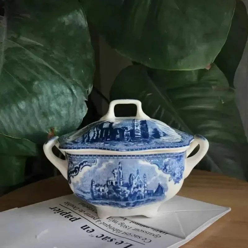 European Retro Classic Blue Castle Home Decoration Ceramic Tableware Breakfast Plate Beef Plate Dessert Plate Soup Bowl