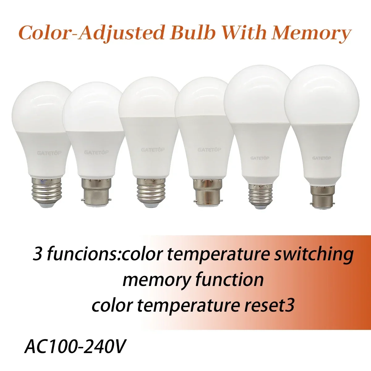 

4pcs E27 B22 Light Bulb 3 Color Temperature AC220V 110V 18W 24W CCT Memory Function Color Temp Reset Light for Bedroom