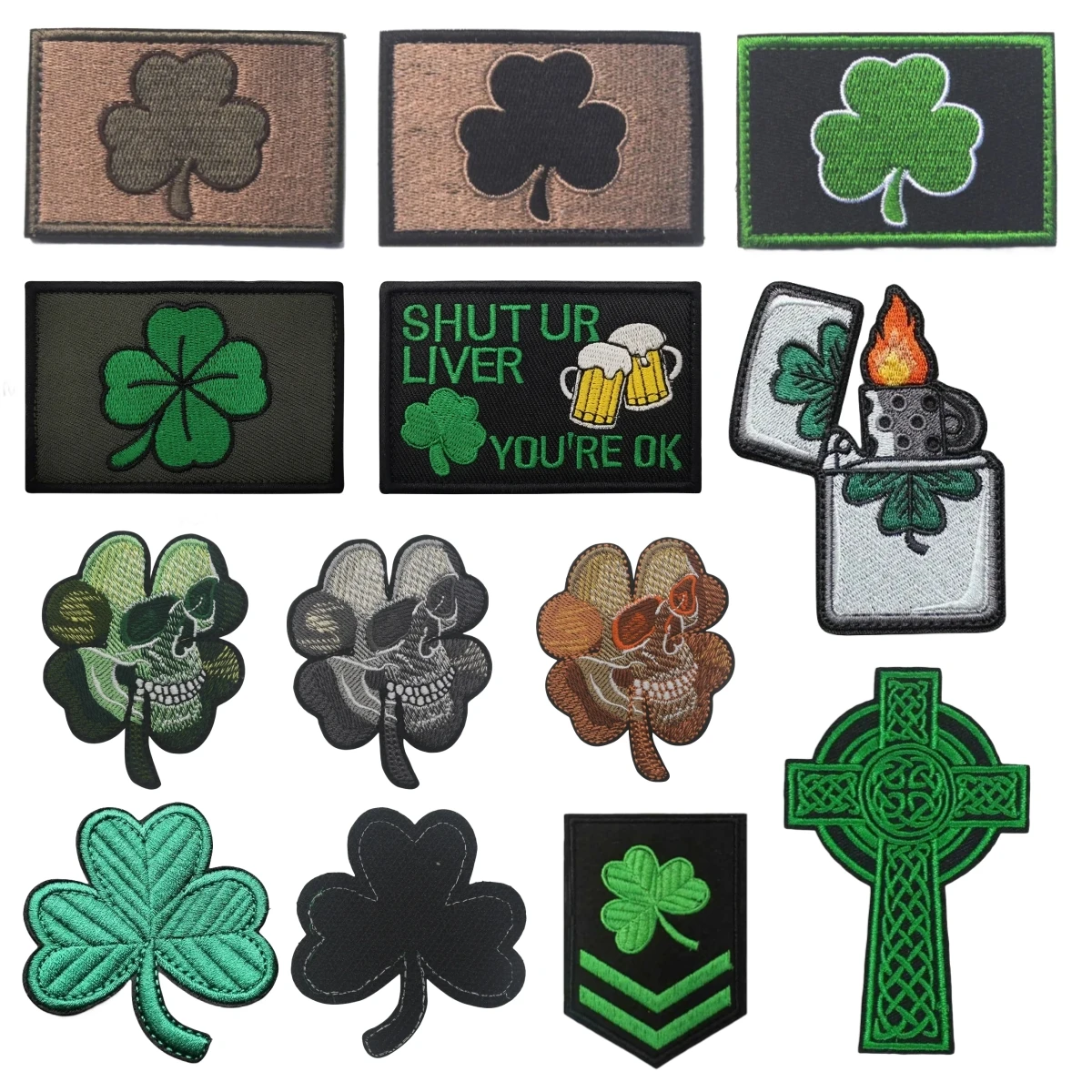 Clover Lighter Hook and Loop Patch Embroidered Badge Personality Military Sewable Outdoor Backpack Clothes Decorative Decals