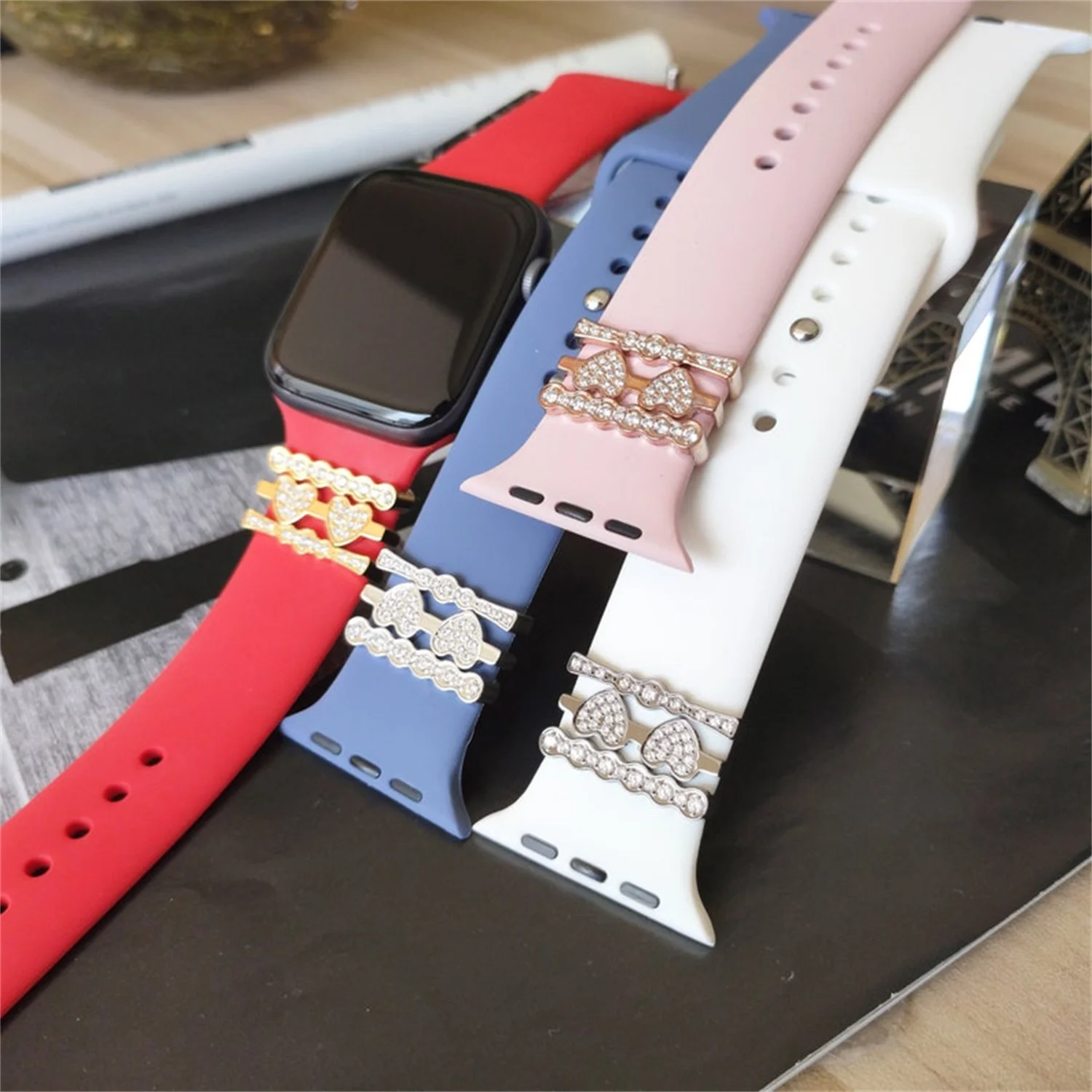 

Stainless Steel Custom Crystal Strap Smart Watch Charm Apple Watch Charm Smart Watch Band Decorative Rings Charms Gift for Women