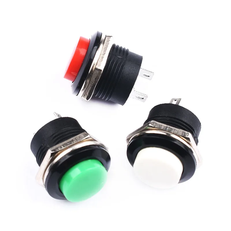 10pcs Momentary Push Button Switch 16mm Momentary 6A/125VAC 3A/250VAC Round Switches R13-507 BLACK RED GREEN WHITE BLUE YELLOW