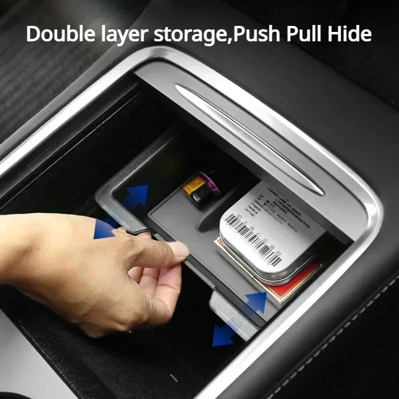 Acrylic Central Control Storage Box For Tesla Model 3 Y Transparent Armrest Box Storage Box Silicone Pad Car Interior Accessorie