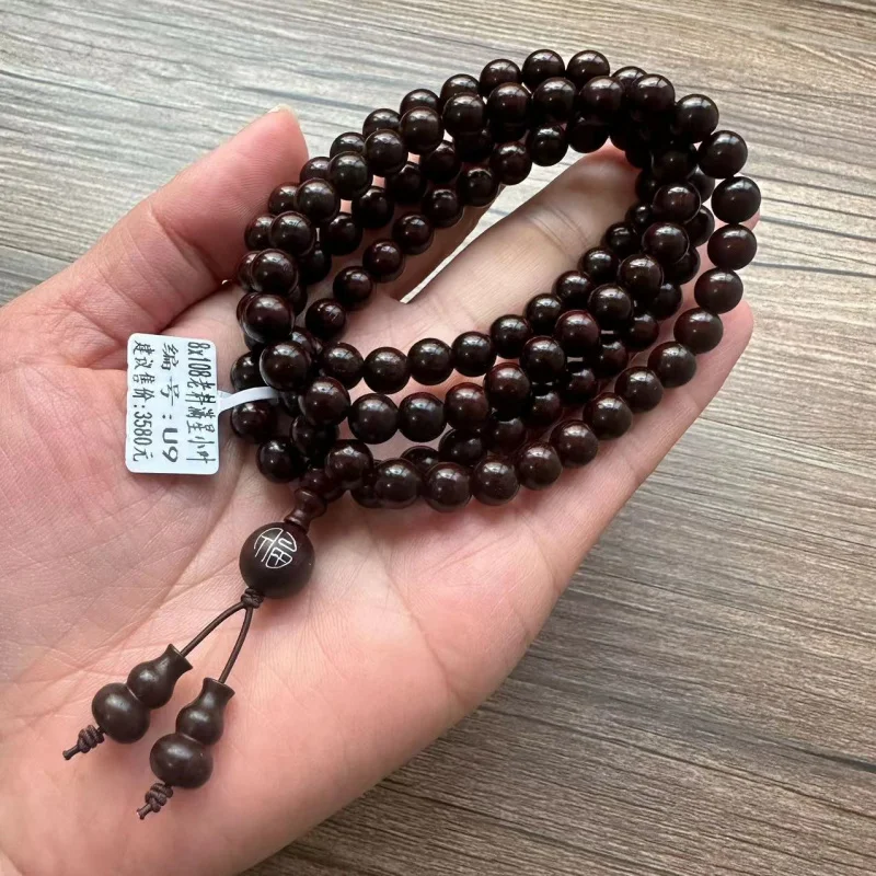 indian-small-leaf-108-bead-buddhist-prayer-beads-old-material-golden-rosewood-wood-bracelet-multi-loop-unisex-ethni