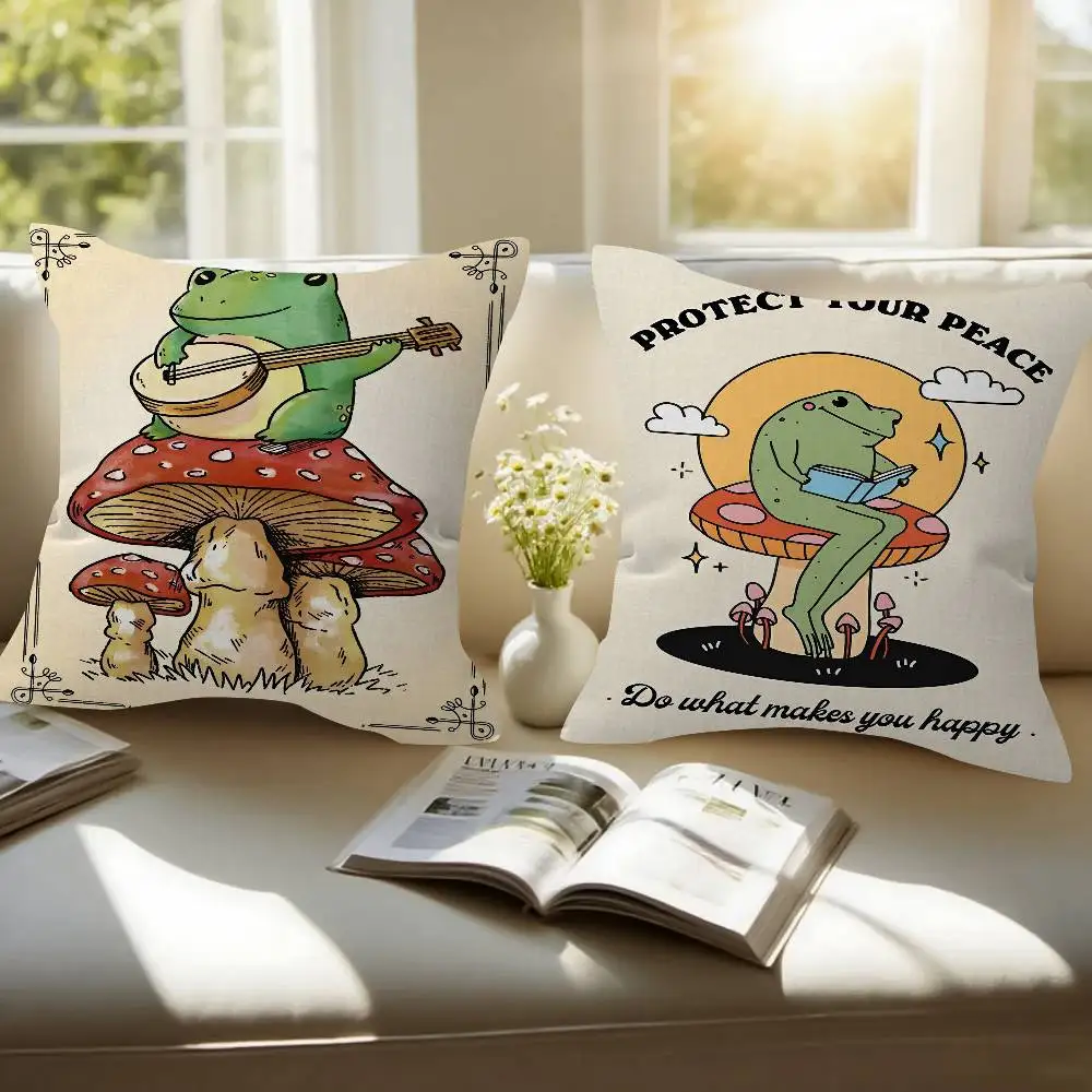 

Подушка с танцующими лягушками на грибах, декоративная подушка для дома и офиса, чехол для подушки для спальни, дивана, автомобиля