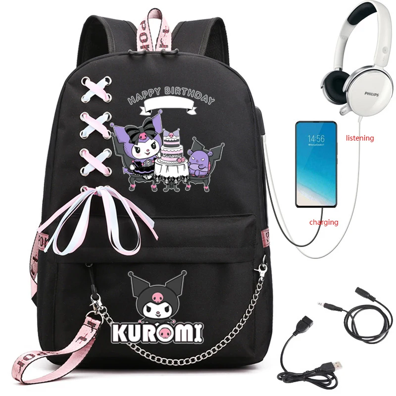 Cospaly Kuromi Melody Backpacks Capacity Waterproof School Bags for School Kawaii Anime Women Girls Outdoor Travel Mochilas