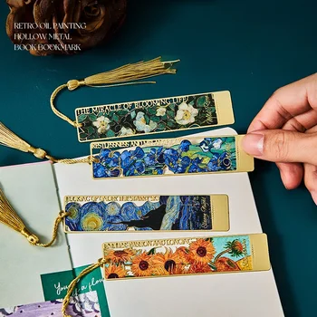 Sonnenblume Sternennacht Lesezeichen schnitzen Retro Ölgemälde hohle Lesezeichen Kind Lese material zurück zur Schule Abschluss geschenk