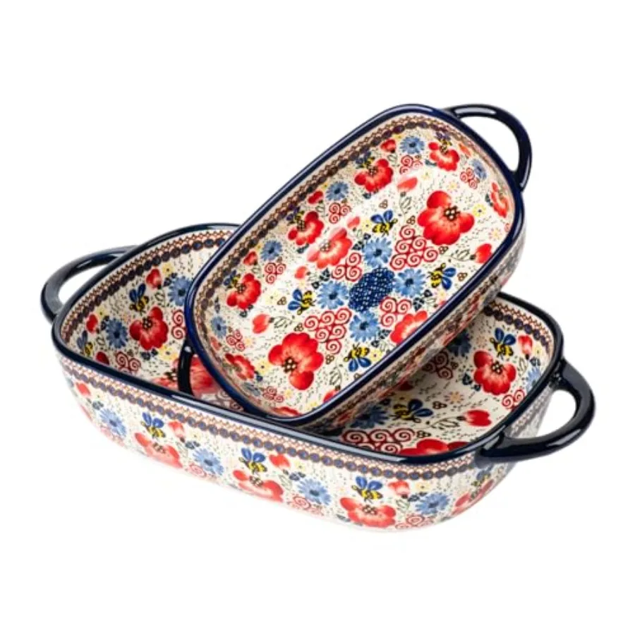 

Baking Dish Ceramic Baking Pan Blue Casserole Dish Porcelain rectangular Baking Set 2pcs Bakeware Sets Single Serving Size Lasa