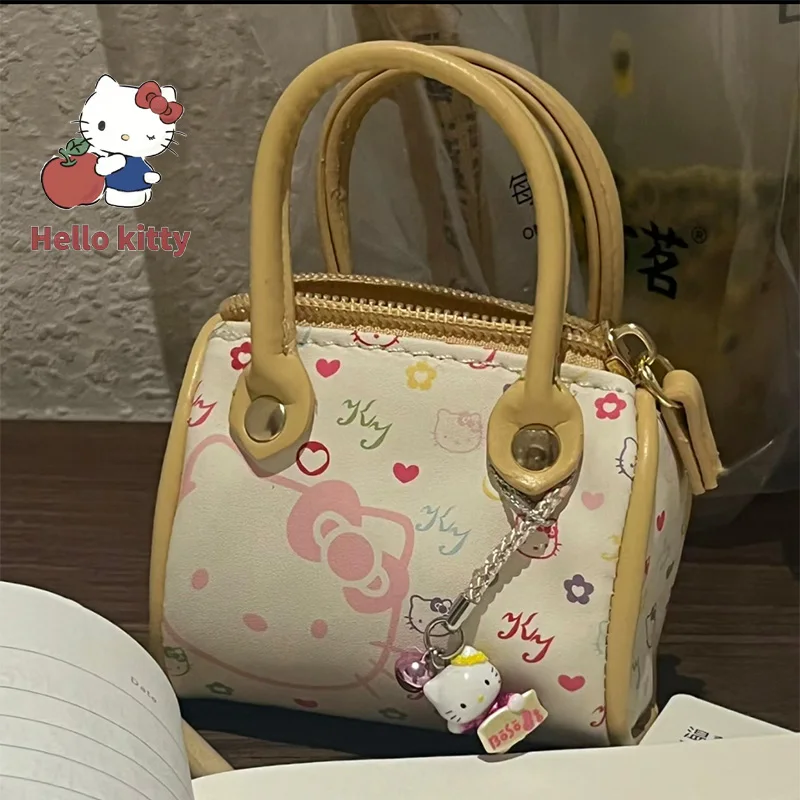 Hello Kitty Cartoon Handbag Cute Sanrio Kitty Printed Mini Zipper Crossbody Bag Pu Retro Fashion Summer Versatile Shoulder Bag