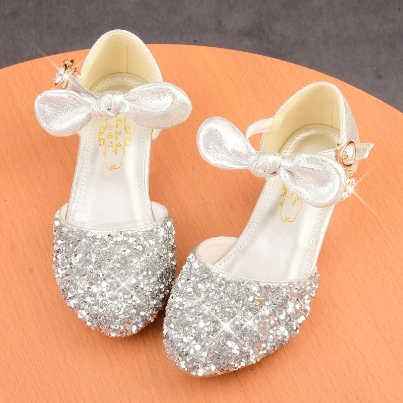 New Children's High Heels Students Classic Bowknot Performance Latin Dance Kids Shoes Wedding Dress Girls Sandals Princess Shoes