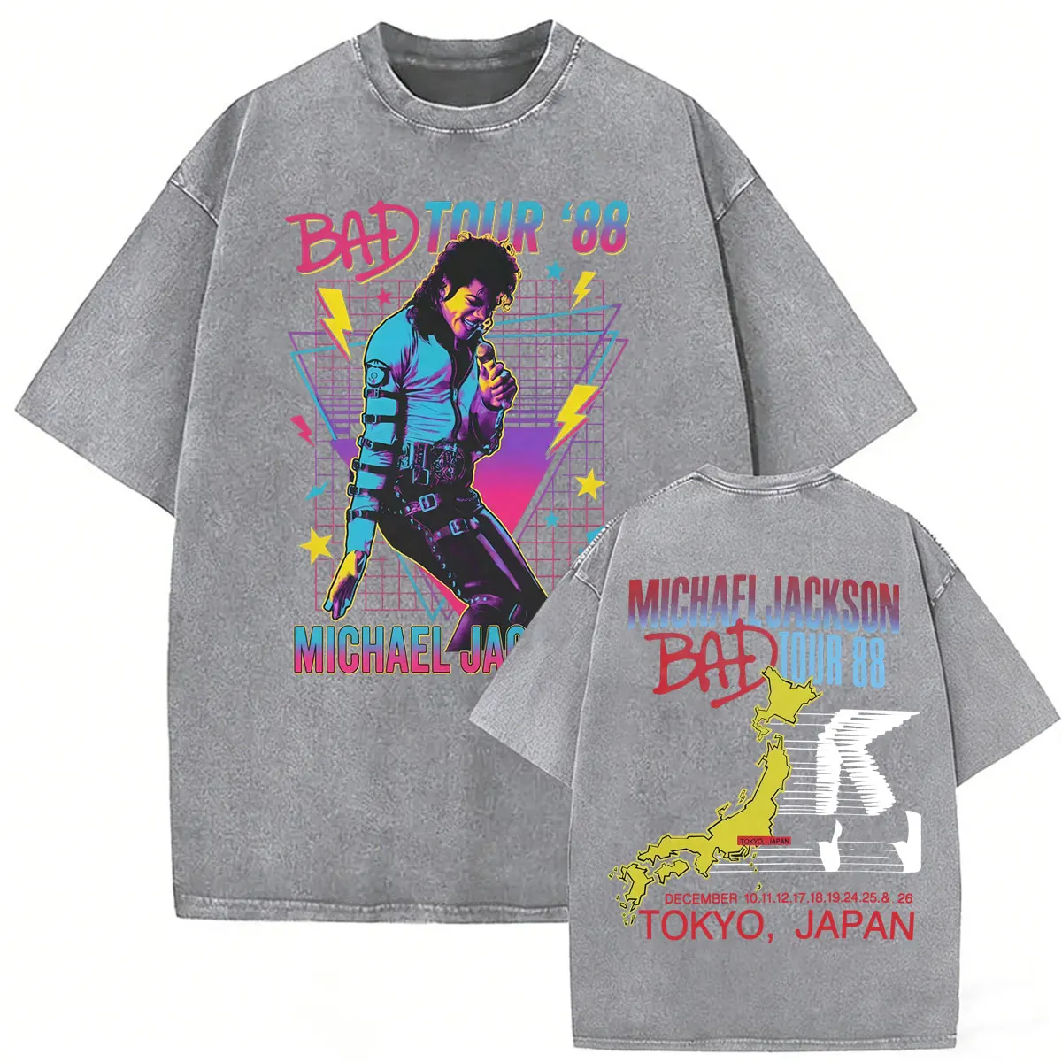 Vintage Washed King of Pop Bad Tour '88 Michael Jackson Retro 80s Concert T-shirts Men Women High Quality Casual Cotton T Shirts