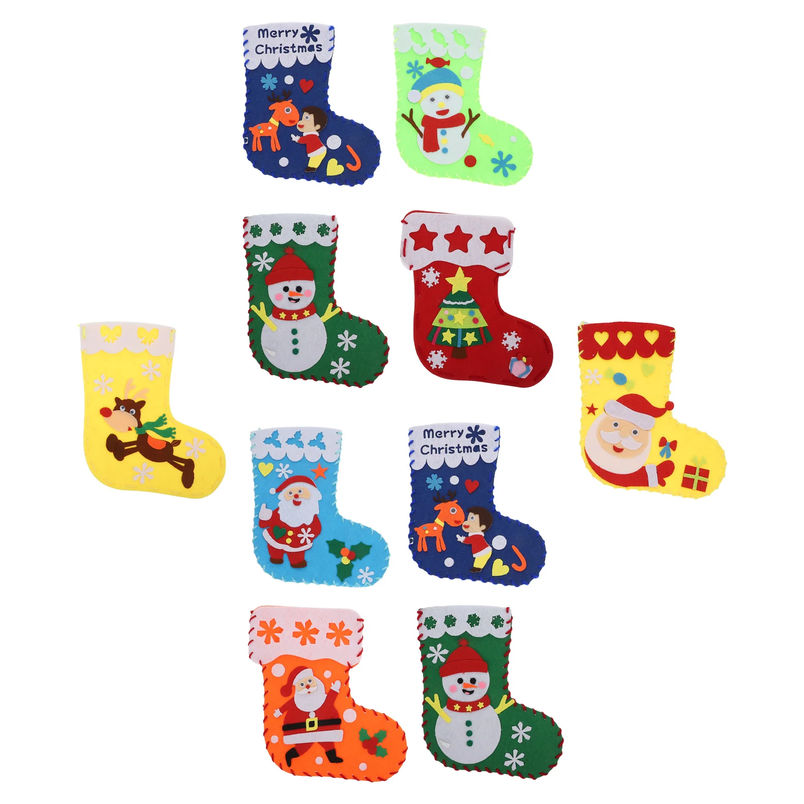 10 Sets DIY Christmas Stocking Bag Gifts for Stuffers Suite Hanging Ornaments Pendant Sock Non-woven Hand-made Stockings Child