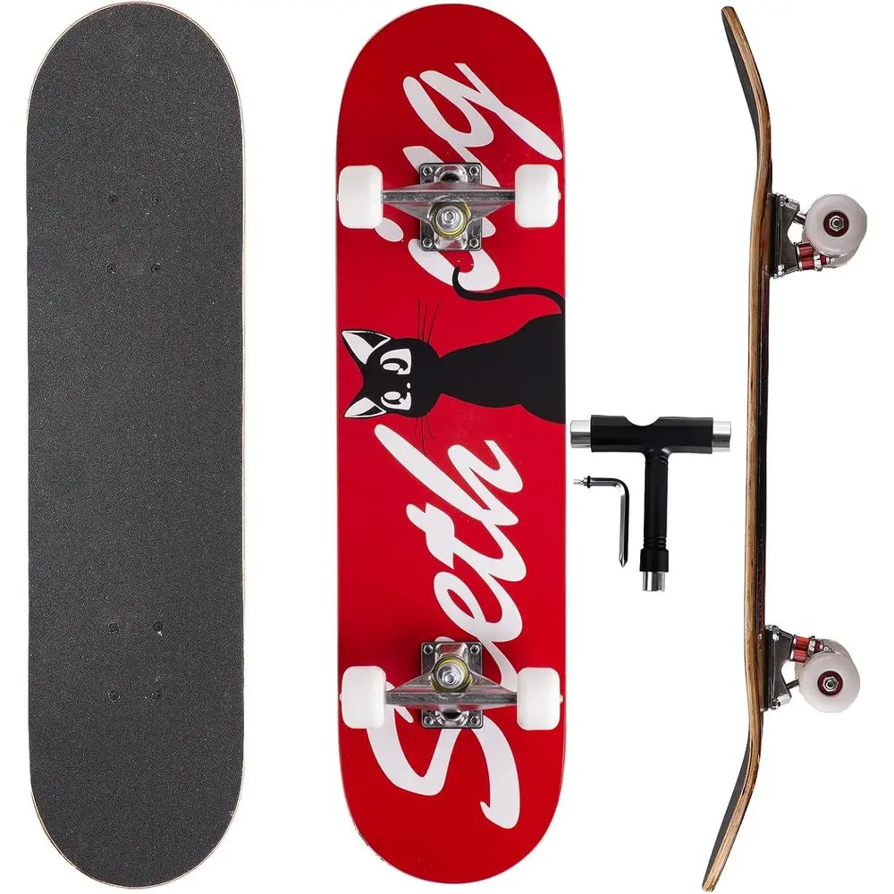 

31 Maple Deck Double Kick Skateboard with ABEC-9 Bearings and 95A PU Wheels