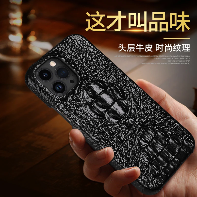 Luxury Genuine Cowhide Leather Phone Case For iPhone 16 15 14 13 12 11 Pro Max Ultra-thin Crocodile Pattern Shell Back Cover