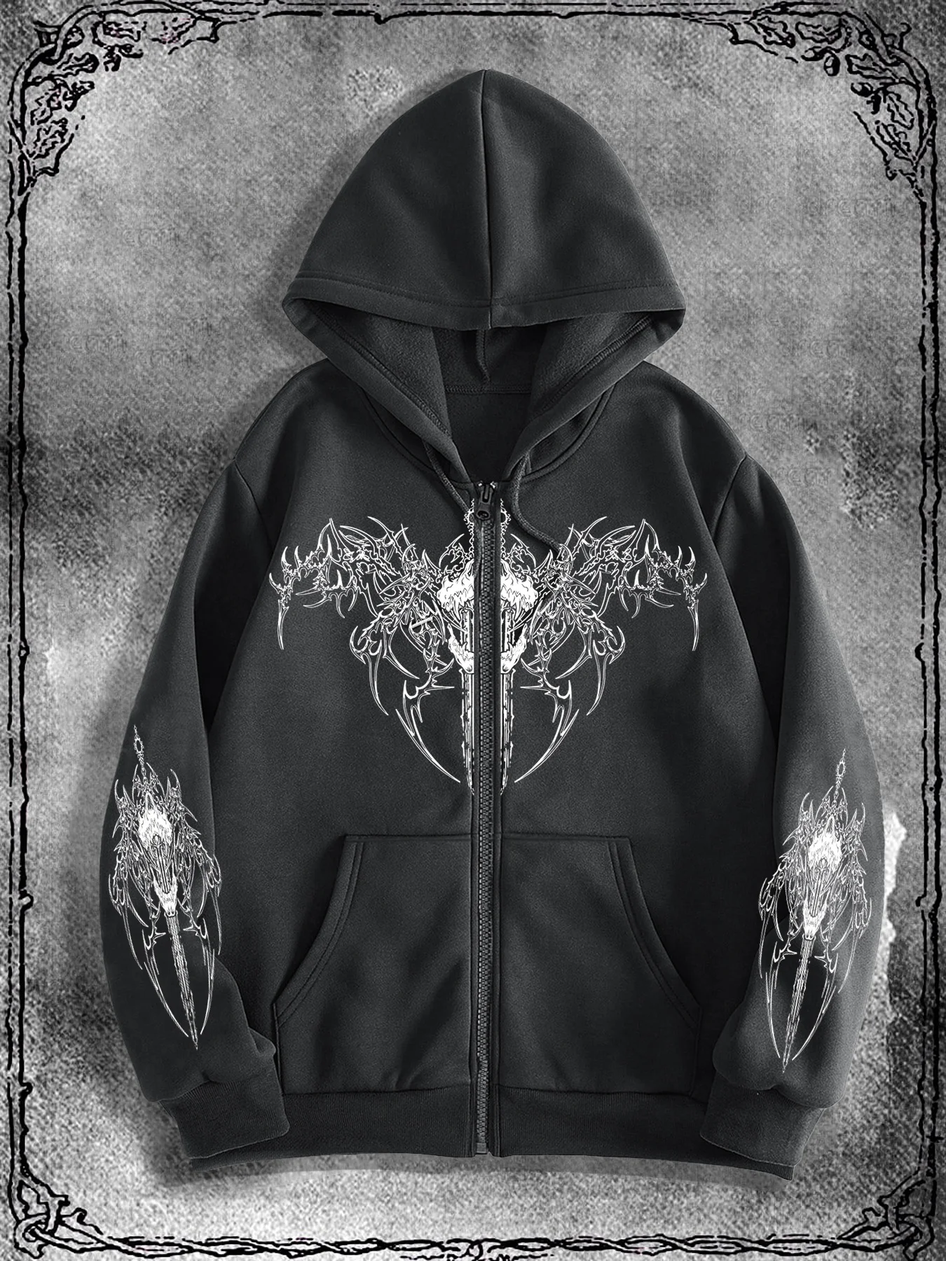 Dark Style Zipper Hooded Sweatshirt, A Street Fashion Trend That Is The Perfect Choice for Pairing with Trendy Clothing