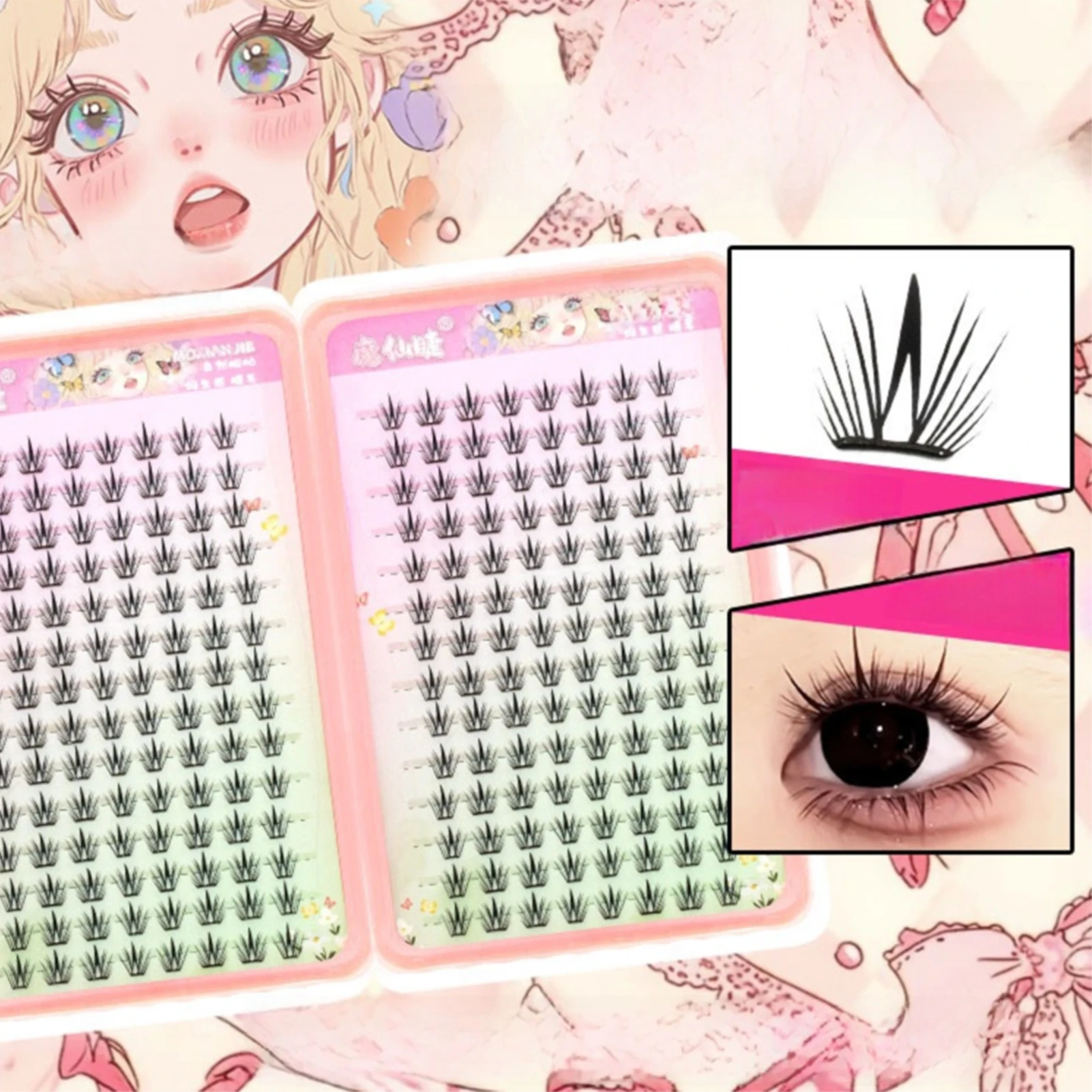 Magic Fairy No Glue False Eyelashes Large Capacity Manga Korean Style Eyelash Book 7 13mm Mixed Length C Curl Black Fiber Lashes
