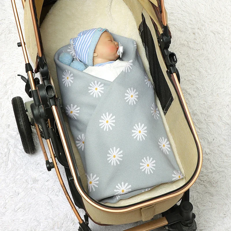 Infant Baby Blankets Cotton Knit Newborn Girl Boy Stroller Swaddle Toddler Bed Quilt Plaid Soft Cute Floral Sleep Covers 90*70CM