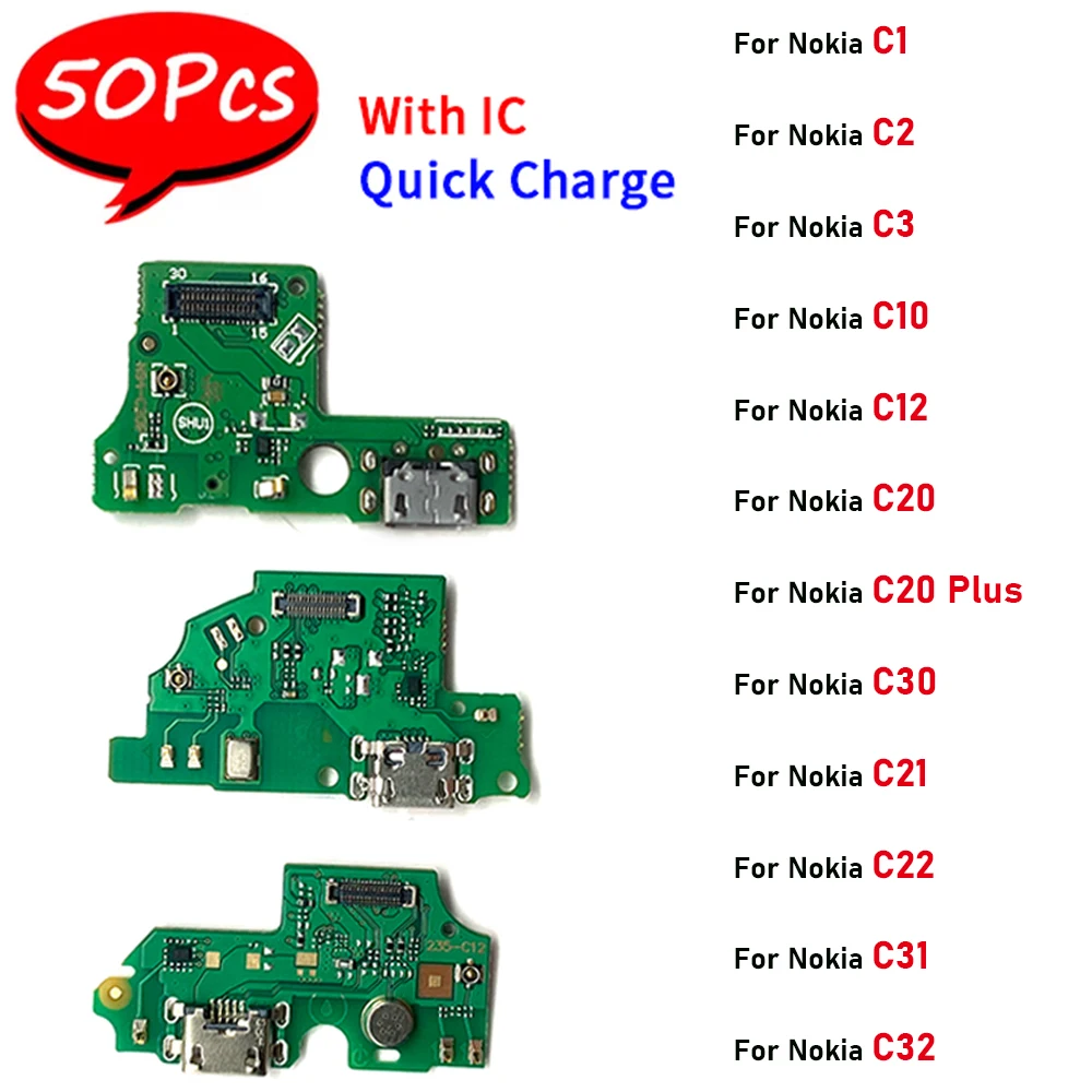 

50 шт., USB-разъем для подключения микрофона к зарядному порту, гибкий кабель F или Nokia C1 C2 C3 C10 C12 C20 C21 Plus C30 C32 C22 C21