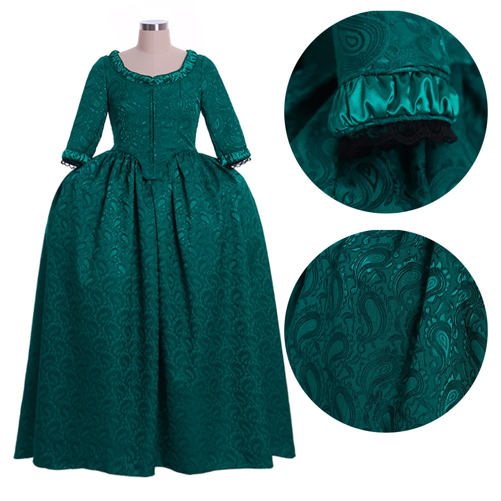 18th Century Victorian Tudor Era Women's Green Retro Dark Pattern Embroidered Dress Tea Party Ball Costume Customization