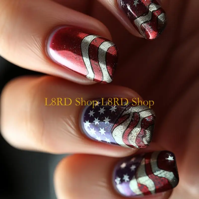 L8RD 7 月 4 日マニキュアネイルデコレーションアクリルスティック爪にショートスクエア偽ネイルスティック爪アート愛好家のための 24 個