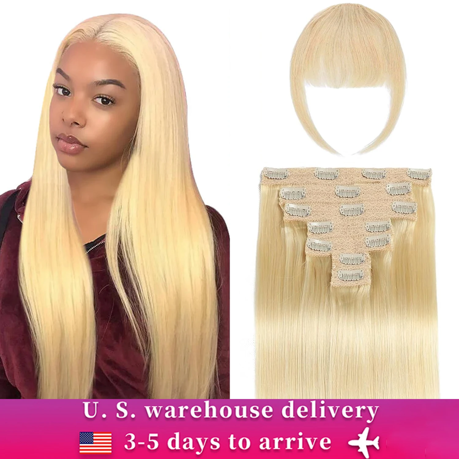 Clip senza soluzione di continuità nelle estensioni dei capelli Capelli umani 18 pollici/70 g/7 pezzi 613 Biondo miele Capelli umani lisci serici Estensione dei capelli umani Remy