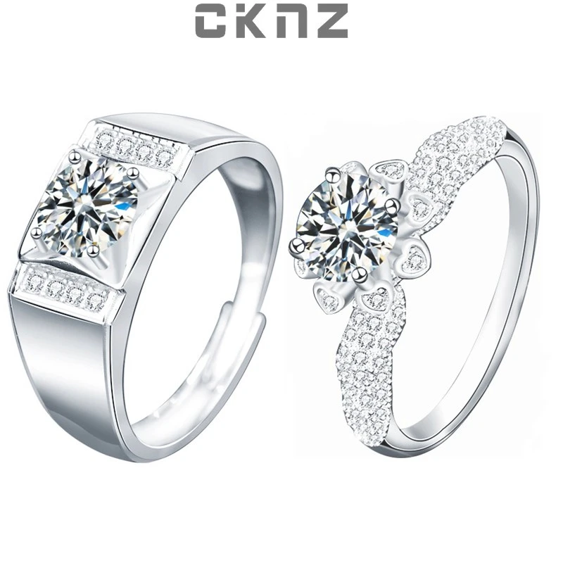 

Certified Real 1.0 Ct Moissanite Diamond Sterling 925 Silver Rings for Lovers Couple LUCKY LOVE CKNZ Luxury Jewelry