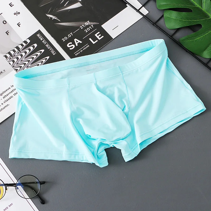 U Bulge Pouch Underwear Men Ice Silk Seamless Boxer Briefs Summer Quick Dry Underpants Cool Panties Shorts Breathable Lingerie