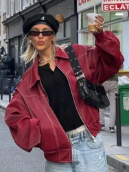 Mode Frauen Reiß verschluss Tasche Lederjacke lässig Revers Langarm Quilten Kurz mantel 2024 Herbst Dame neue High Street Oberbekleidung