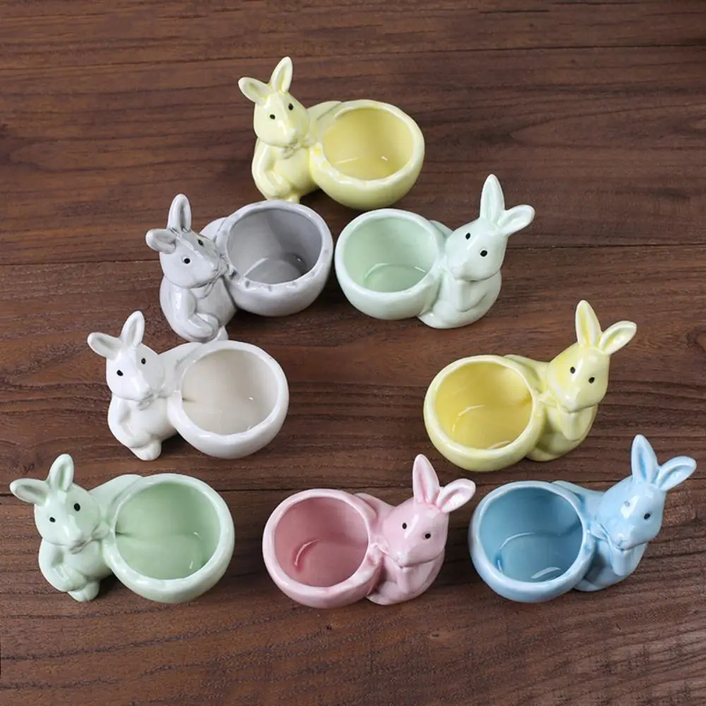 Easy to Use Ceramic Easter Rabbit Succulent Pots Egg Tray Cartoon Thumb Flower Pots Holder Rabbit Shape Egg Cup Small Plants