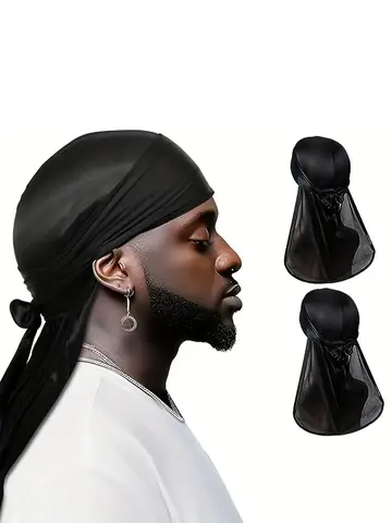Unisex Silky Long Tail Durag Pirate Hat Turban Fashion Headwraps Cap Bandana Women Men Headwear Caps Hijab Hair Accessories  ﻿