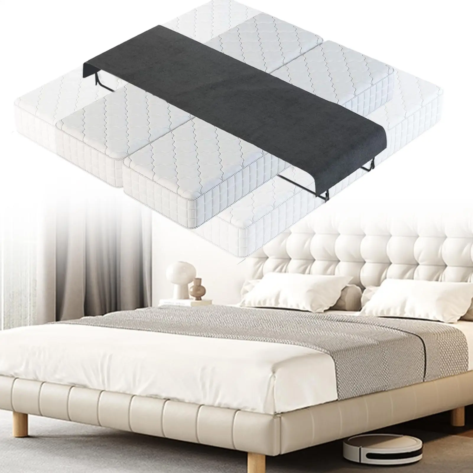 

Bed Bridge Split Filler with Sheet Straps Large Double Mattress Bridge Converter for Families Couples Guest Mattress Connector