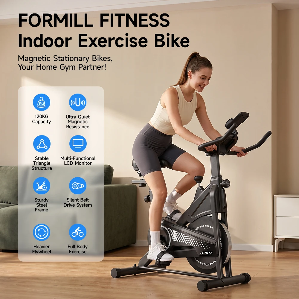 Formill DC001A & DC002A – magnetisches, stationäres Heimtrainer-Fahrrad, Indoor-Cycling-Fahrrad mit 8 kg schwerem Schwungrad, LCD-Monitor, verstellbarer Sitz und Tablet-Halterung für das Training im eigenen Fitnessraum. – Detail 10