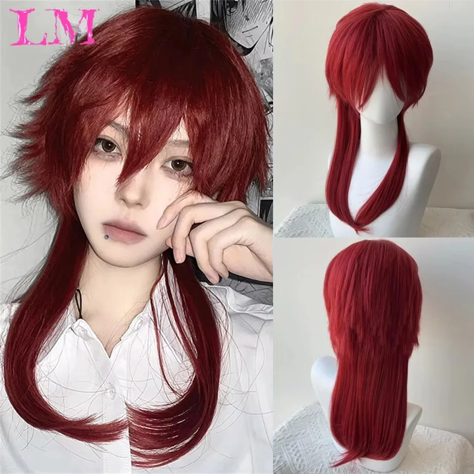 LM Synthetic Wolf tailed Mullet Wig Red Synthetic Wigs With Bangs For Male Women Boy Cosplay Costume Anime Halloween