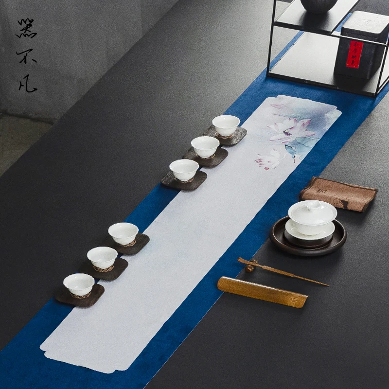 

Waterproof Tea Mat Zen Table Runner Printing and Dyeing Chinese Cotton Linen Fabric Strip Cloth Drain Teapot Platform Towel Pad