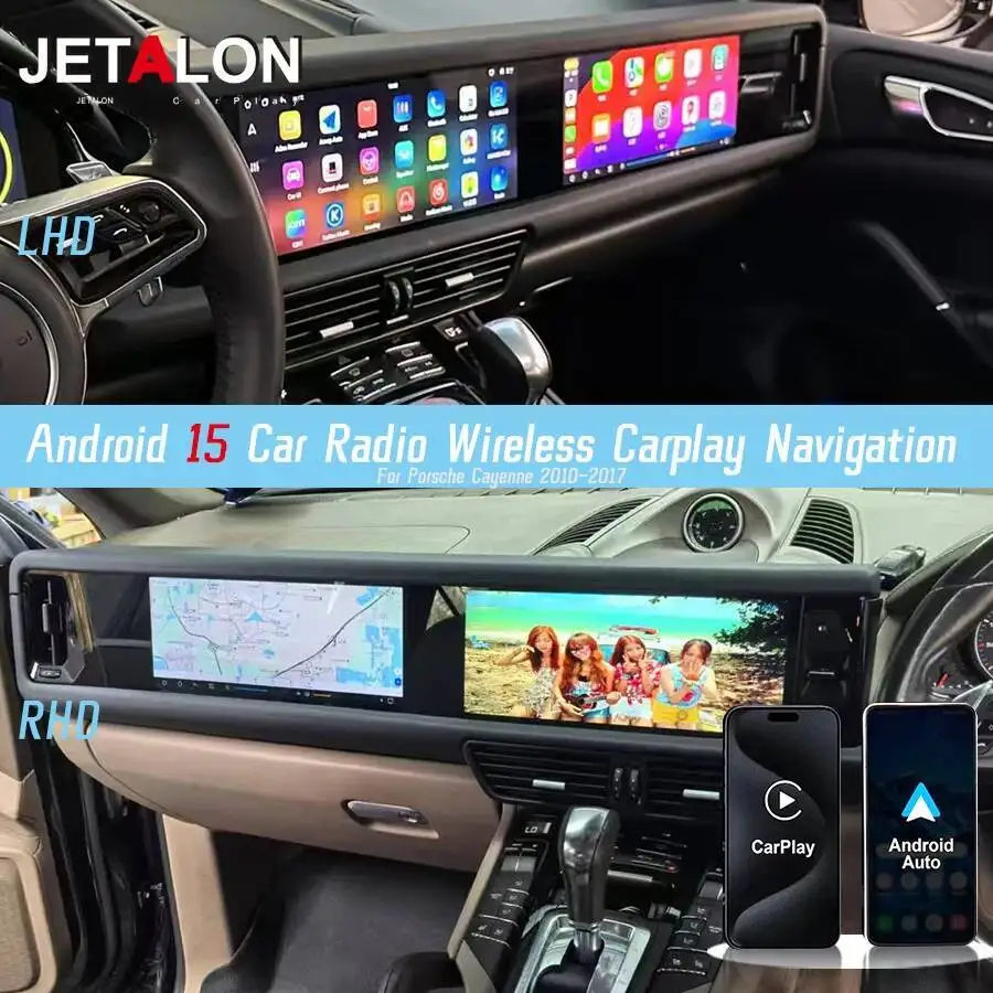 S LHD RHD Dual Screen For Porsche Cayenne 2010-2017 Android 15 Car Radio Wireless Carplay Navigation Multimedia Player Head Unit