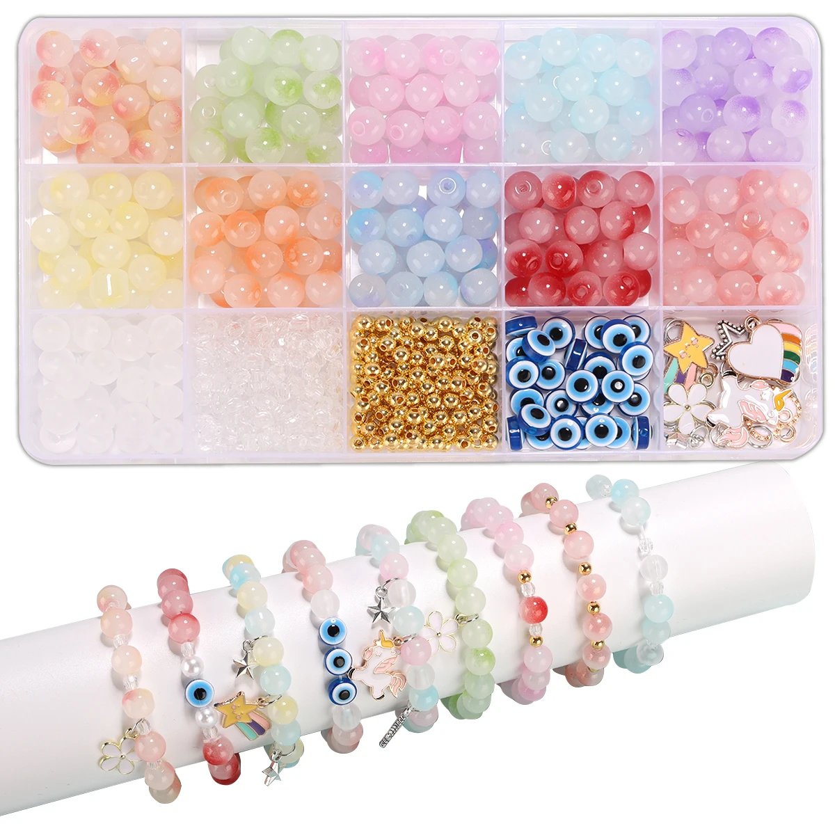 Beads Jewelry Making Kit For Adults Transparent Color Glass Beads Acrylic Gradient Bubble Bead Alloy Pendants Bracelet Clearance