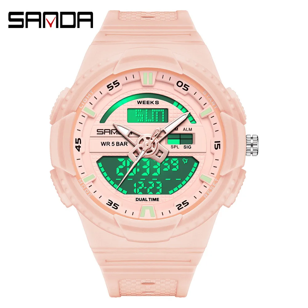 

SANDA Men's Fashion Watch for Women Outdoor Sports Quartz Digital Dual Display Shock Water Resistant Alarm Wristwatches MM9030