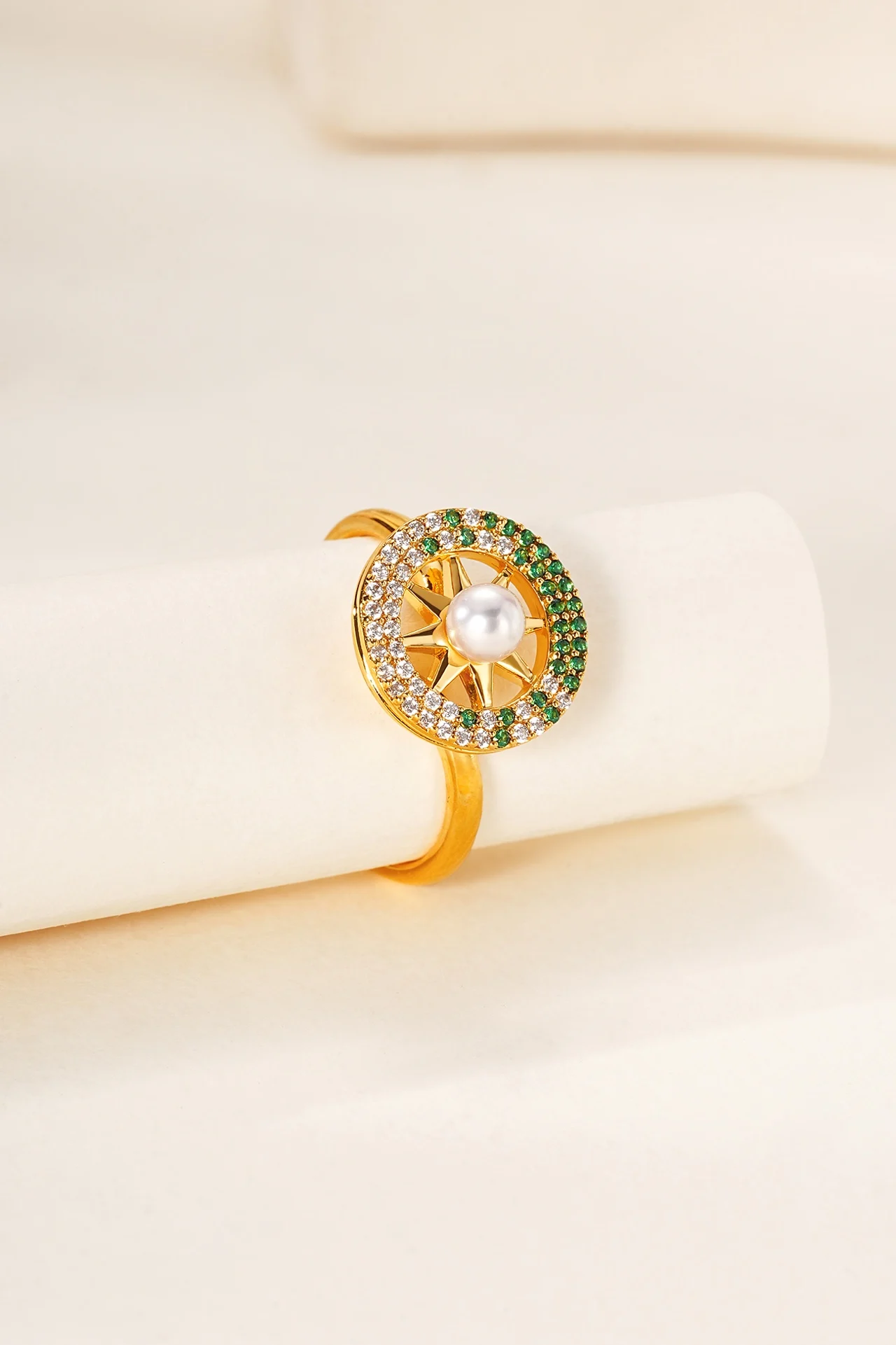 بوصلة Lium Gems Gold Vermeil من الفضة الإسترليني عيار 925 مع لؤلؤ مطعمة كهدية للذكرى السنوية والحفلات #4