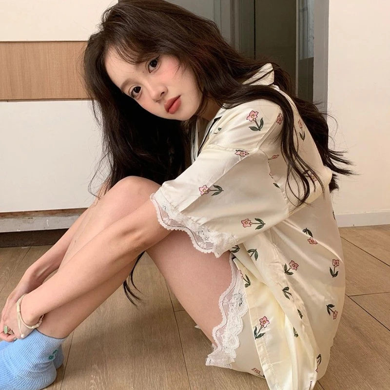 Pajama Pants Set Short Sleeve Shorts Women's Clothing Homewear Summer Thin Simple Comfortable Casual Breathable Stylish Loose