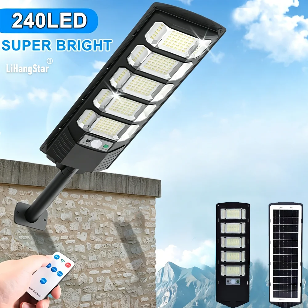 La lampada da parete solare per esterni LiHangStar 240LED è dotata di una funzione di illuminazione a fascio con sensore di movimento, include un telecomando, offre diverse modalità di illuminazione