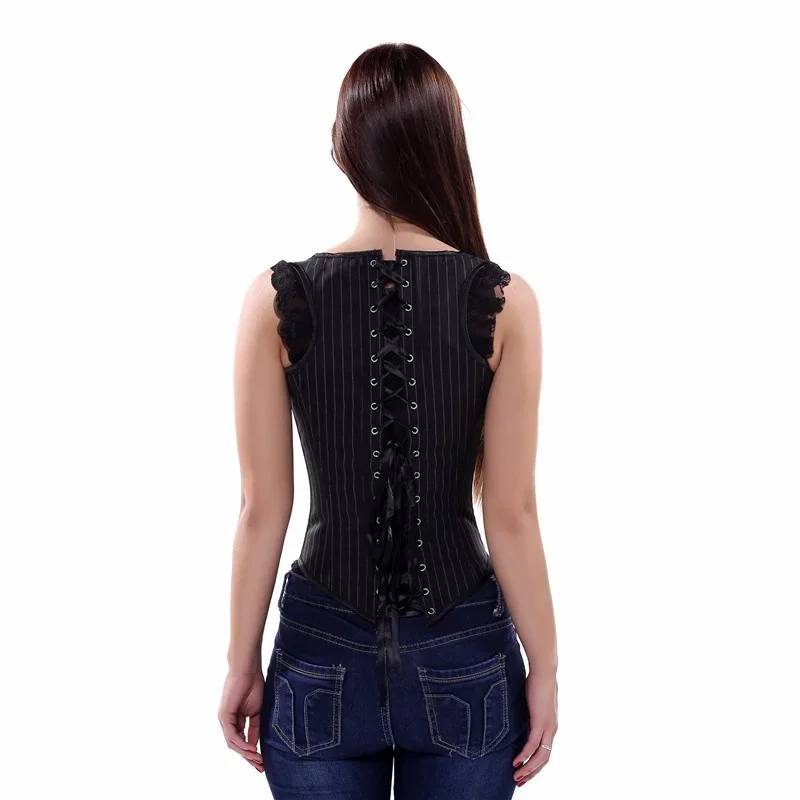 ผู้หญิงโกธิค Jacquard Underbust Corset เซ็กซี่ไหล่สายรัดเกลียวเหล็กกล้า Boned Bustier เสื้อกั๊ก Corselet Plus ขนาด