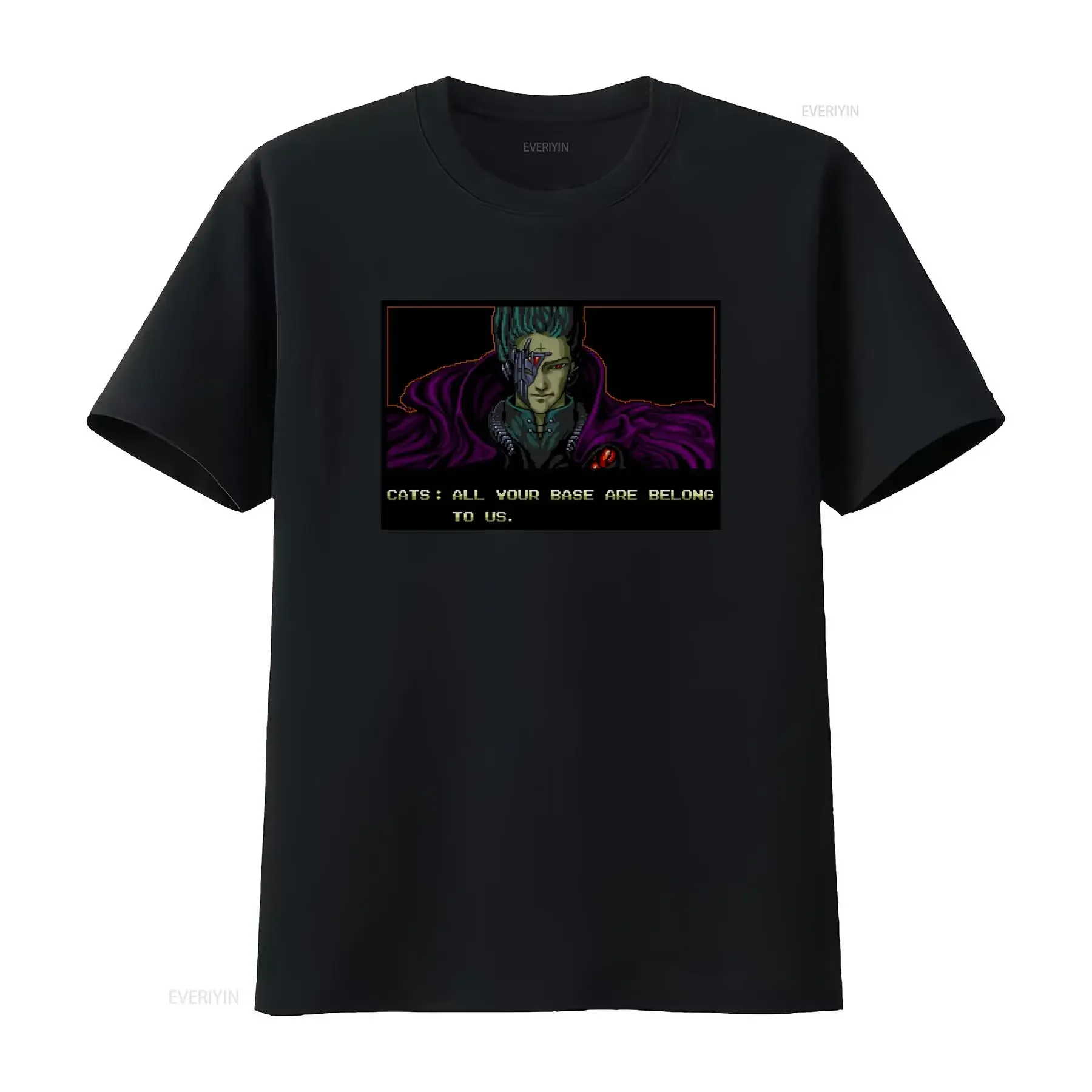 T-shirt respirant pour homme, inspiré des jeux rétro, avec la phrase « All Your Base Are Belong To Us », à une seule face, adapté aux personnes atteintes d'épilepsie, effet délavé vintage