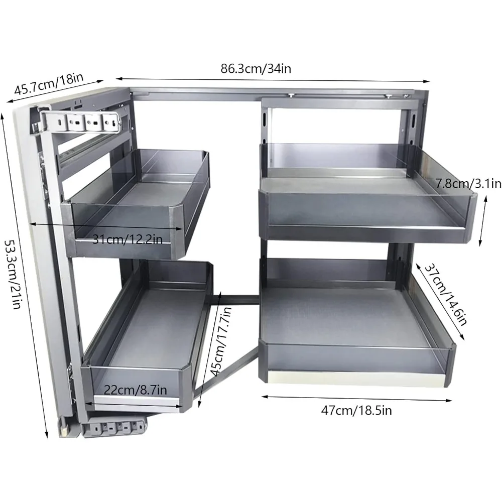 Blind Corner Cabinet Pull Out Organizer Kitchen Corner Cabinet Pull Out Left or Right Handed Open 2 Tiers Swing Tray Soft Close