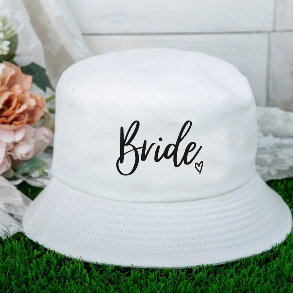 White Bride Bucket Hat for Bachelorette Party display picture 1