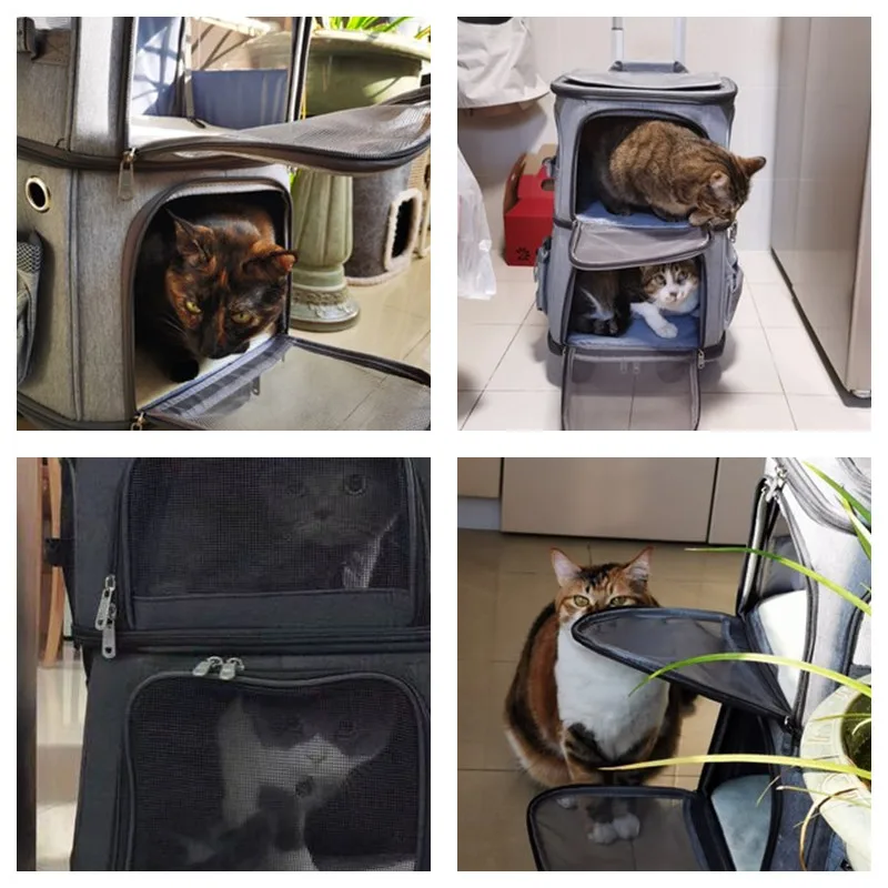 Cat Carrier Draw-bar Box Pet Backpack Dual-use Travel Bags Breathable Mesh Small Dog Chihuahua Outgoing Bag Pet Accessories