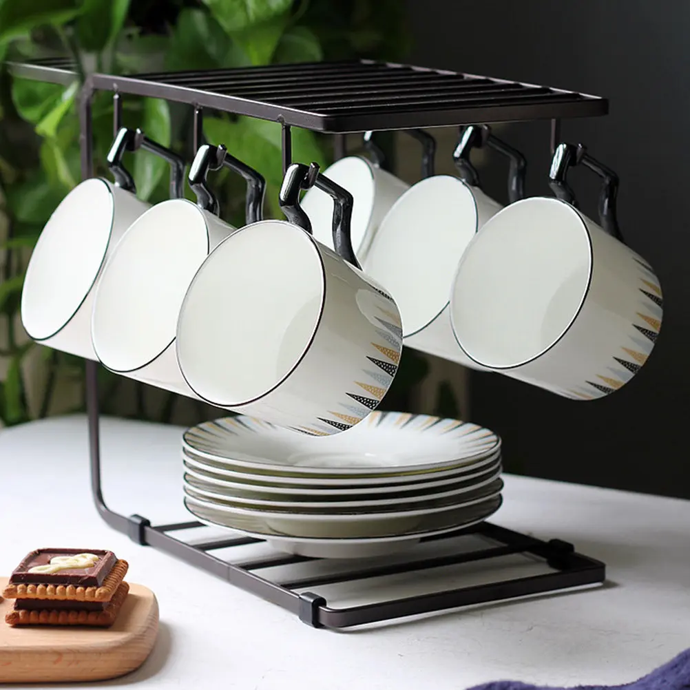 

Cup Plate Organizer Dark Coffee Kitchen Counter Drying Shelf Glass Cup Holder Mug Organizer Vertical Space Reducer
