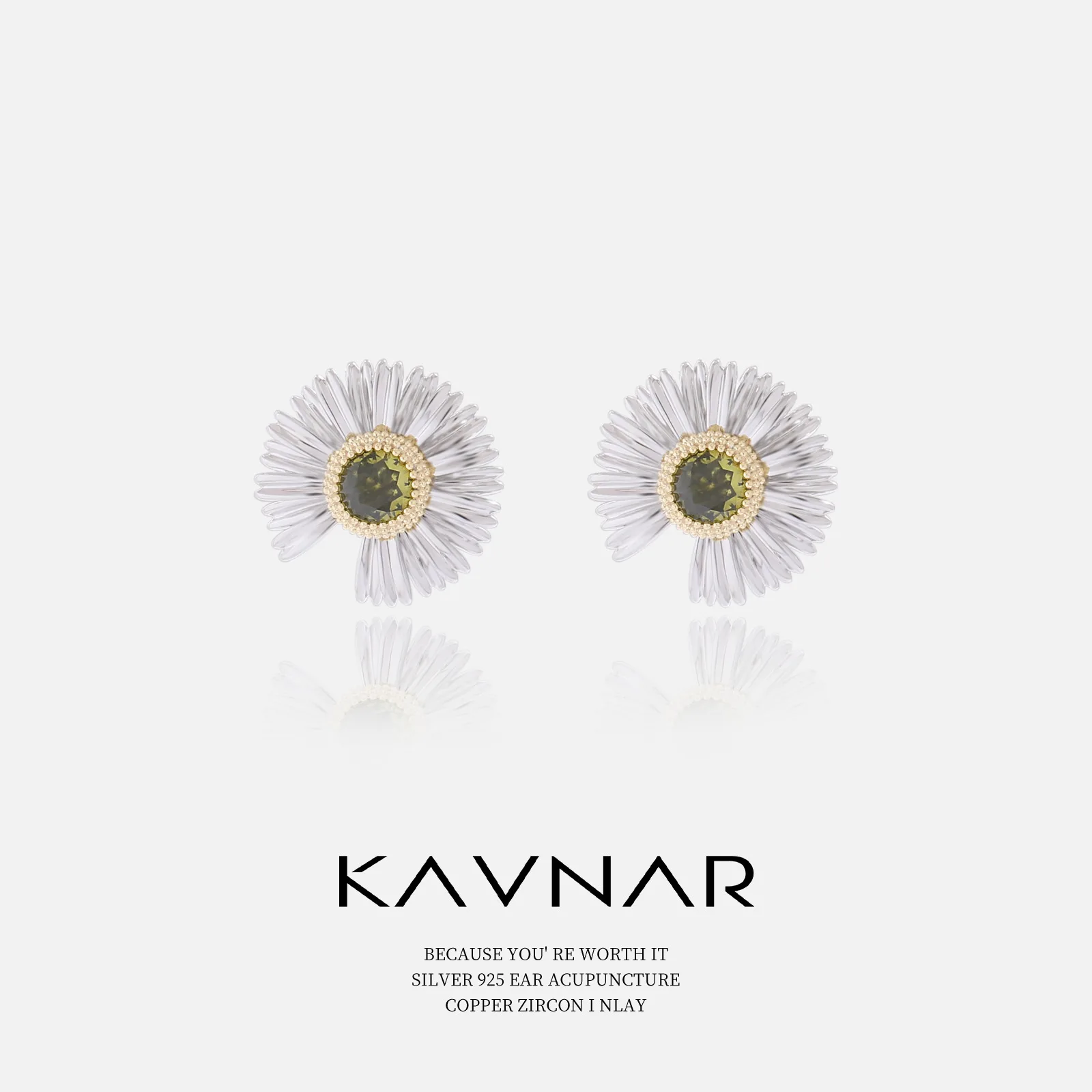 

Элегантные серьги-гвоздики с маргариткой и оливково-зеленым центром — современные цветочные украшения для женщин